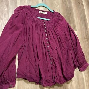 We The Free Magenta Button-Front Peasant Blouse